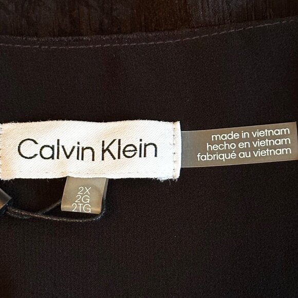 Calvin Klein Women's V-Neck Textured Blouse Size 2X Black 3/4 Sleeve Top - Picture 5 of 12